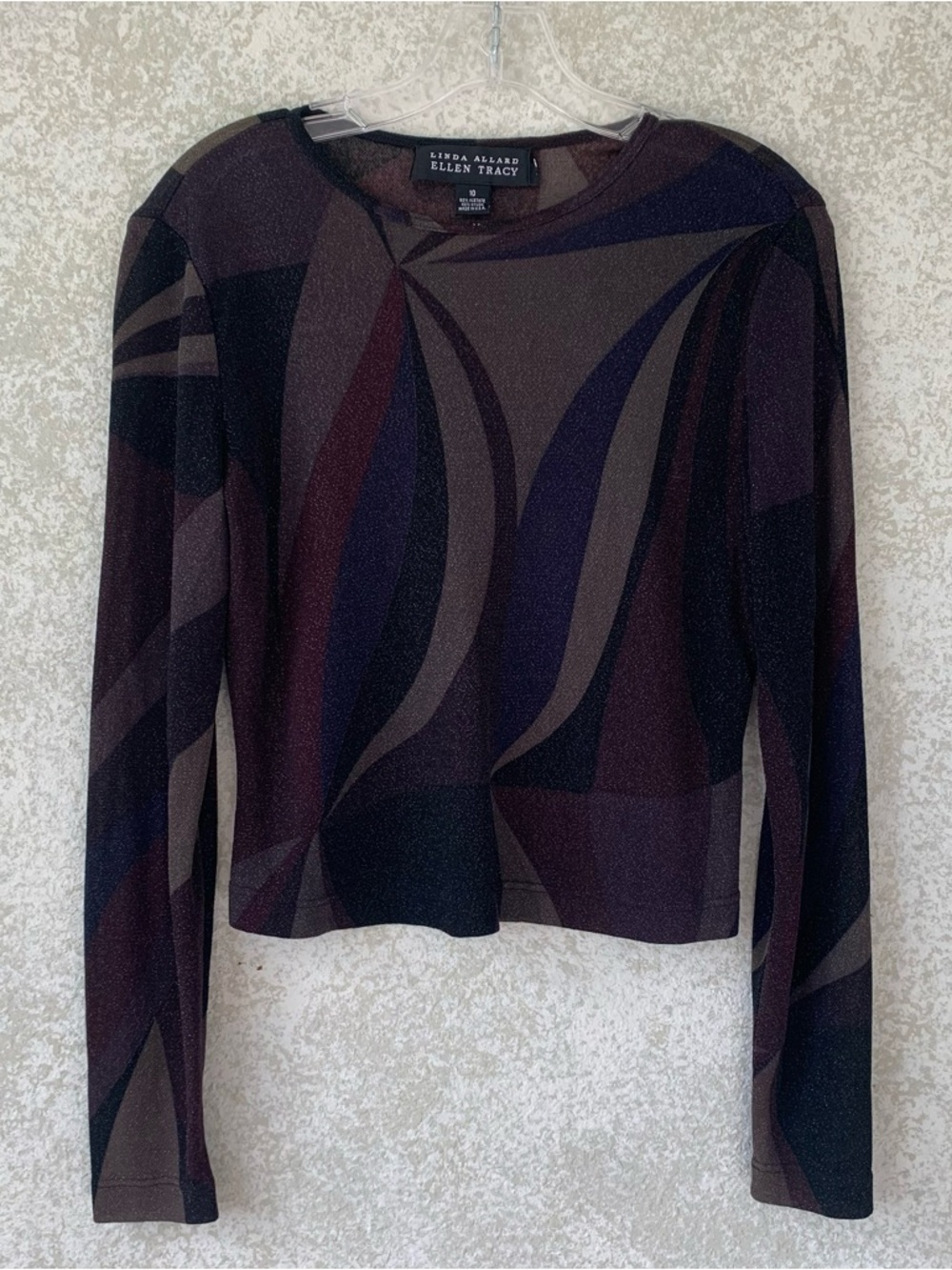 Ellen Tracy Sculptural Print Long Sleeve Top Size 10 Vintage Whimsygoth Art